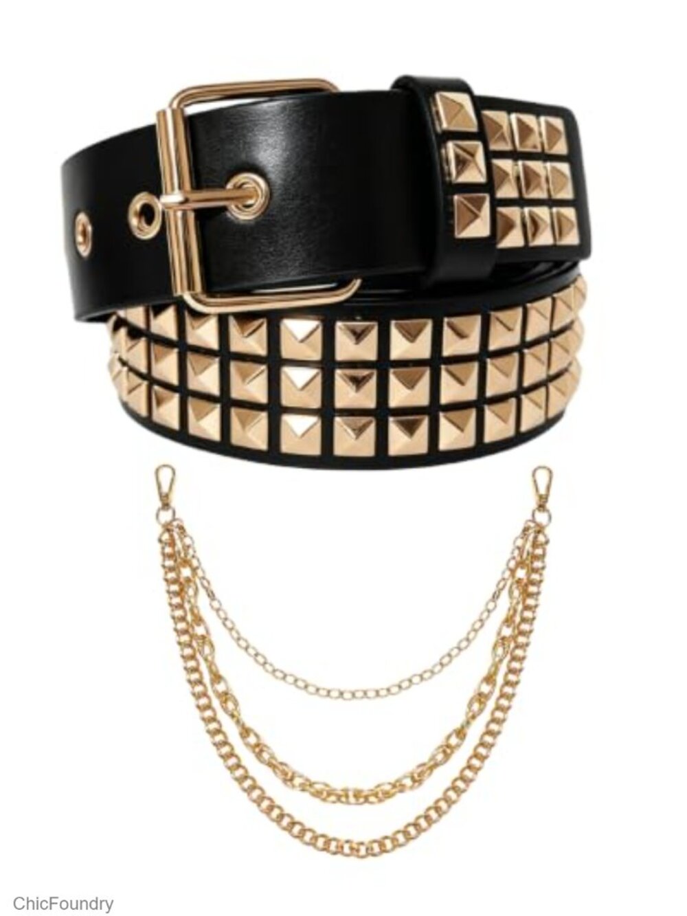 Studded Y2K Punk Belt & Chain Set Gothic Emo Grunge Waist 31-39"